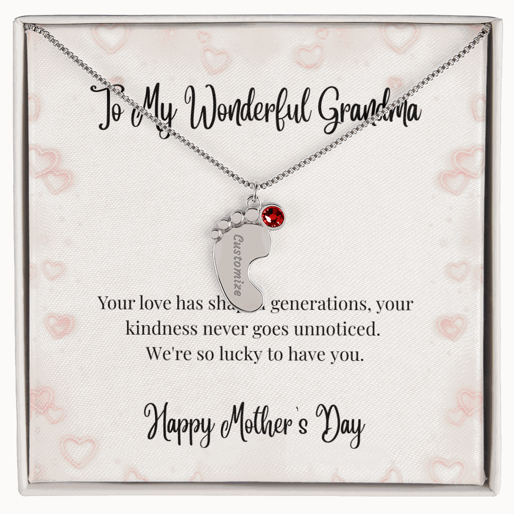 Grandma's Mother's Day Engraved Baby Feet Birthstone Necklace  Mother's Day Jewelry Deeply Engraved