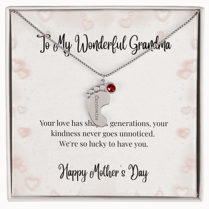 Grandma's Mother's Day Engraved Baby Feet Birthstone Necklace  Mother's Day Jewelry Deeply Engraved