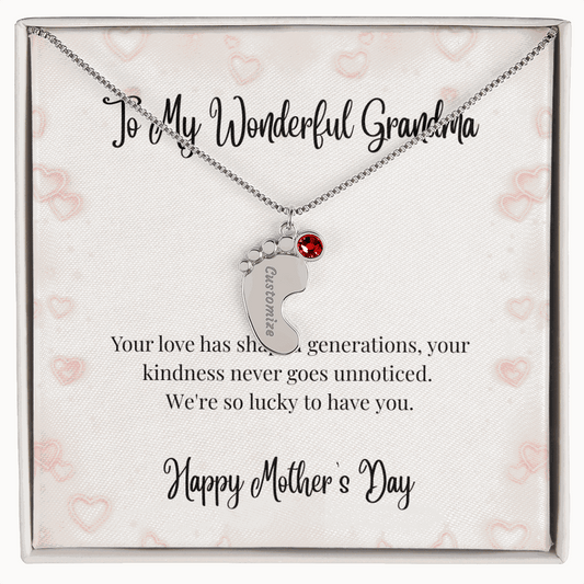Grandma's Mother's Day Engraved Baby Feet Birthstone Necklace  Mother's Day Jewelry Deeply Engraved