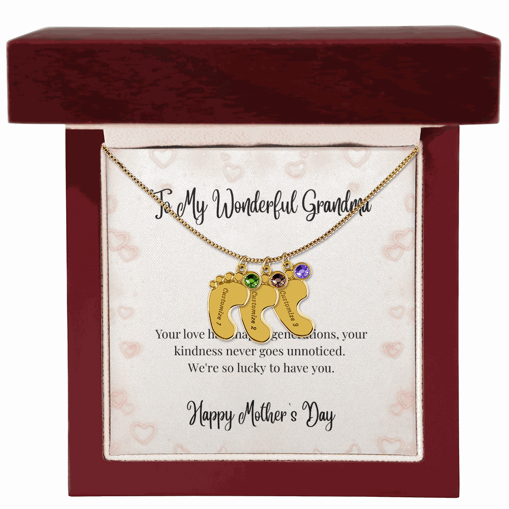 Grandma's Mother's Day Engraved Baby Feet Birthstone Necklace  Mother's Day Jewelry Deeply Engraved