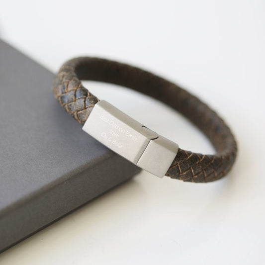 Halden – Engraved Antique Leather Bracelet - Rustic  Men's Bracelets Deeply Engraved