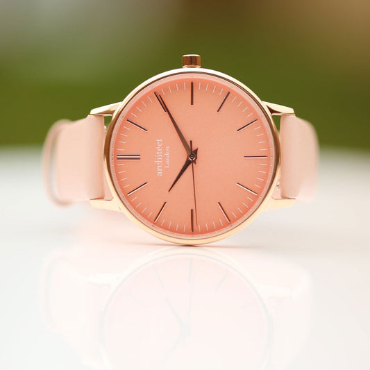Handwriting Engraved Ladies Watch – Coral Dial Pink Strap  Ladies' Watches Deeply Engraved