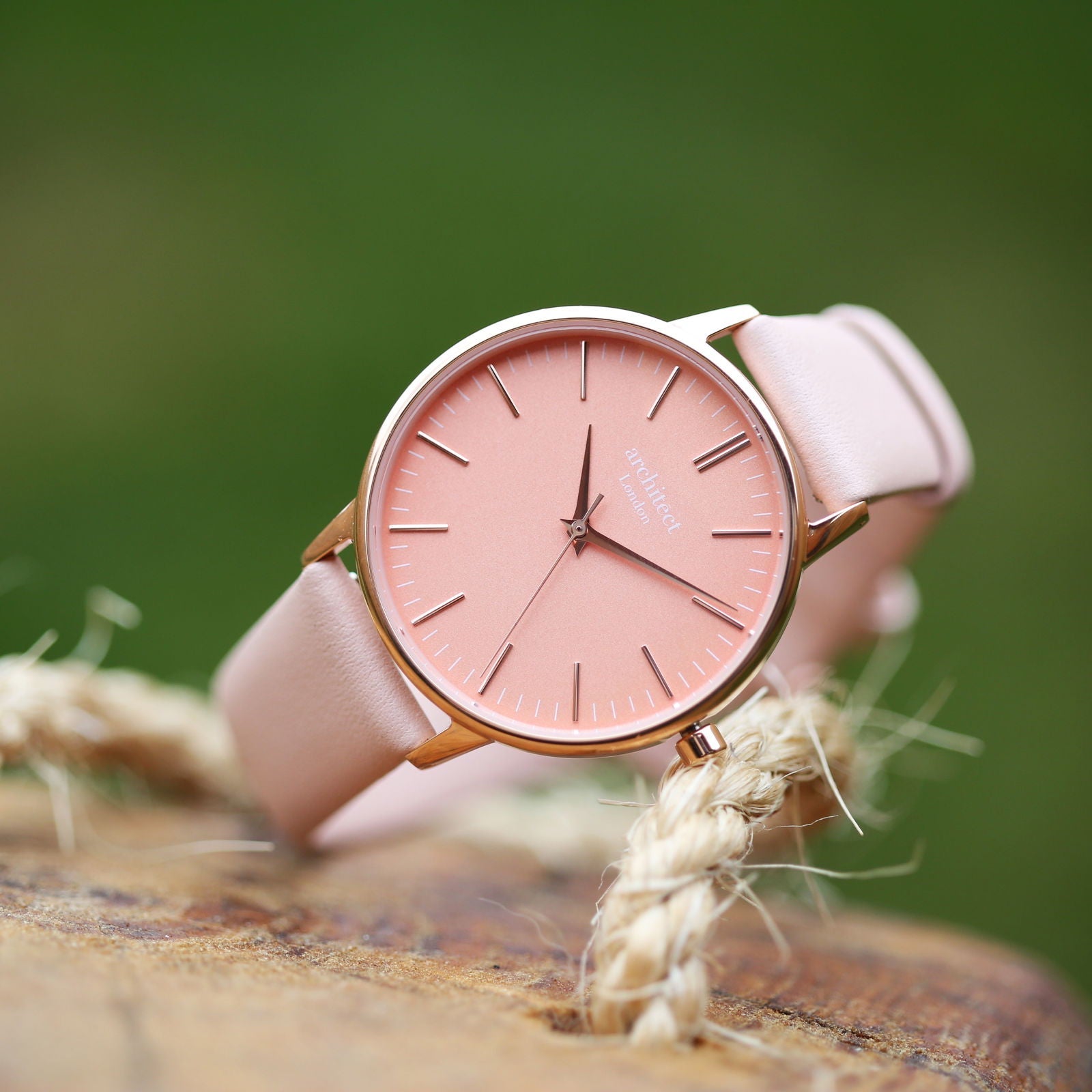 Handwriting Engraved Ladies Watch – Coral Dial Pink Strap  Ladies' Watches Deeply Engraved