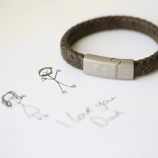 Handwriting Personalized Antique Style Bracelet - Rustic  Men's Bracelets Deeply Engraved