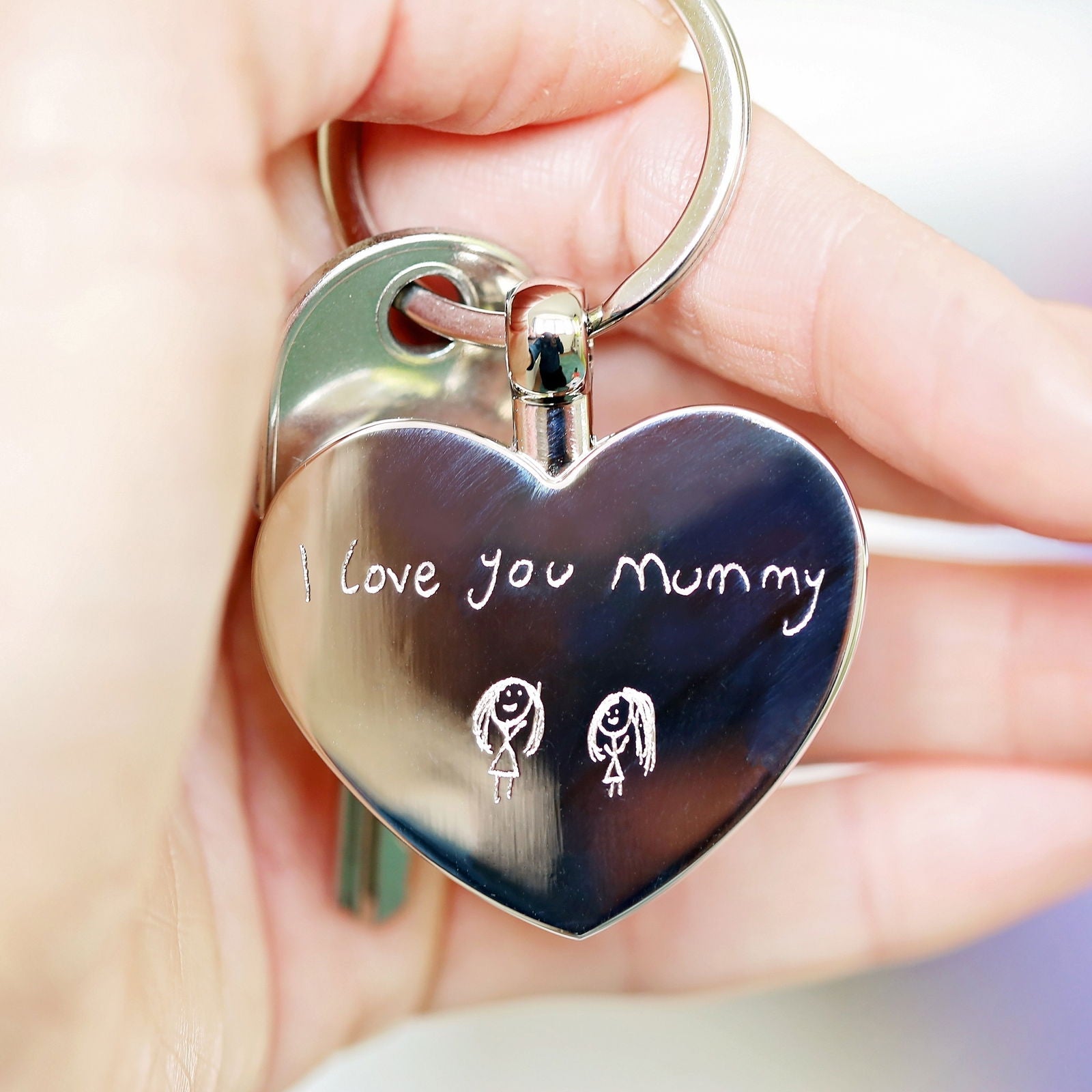 Hearts Forever Keychain With Handwriting Engraving  Keyrings Deeply Engraved