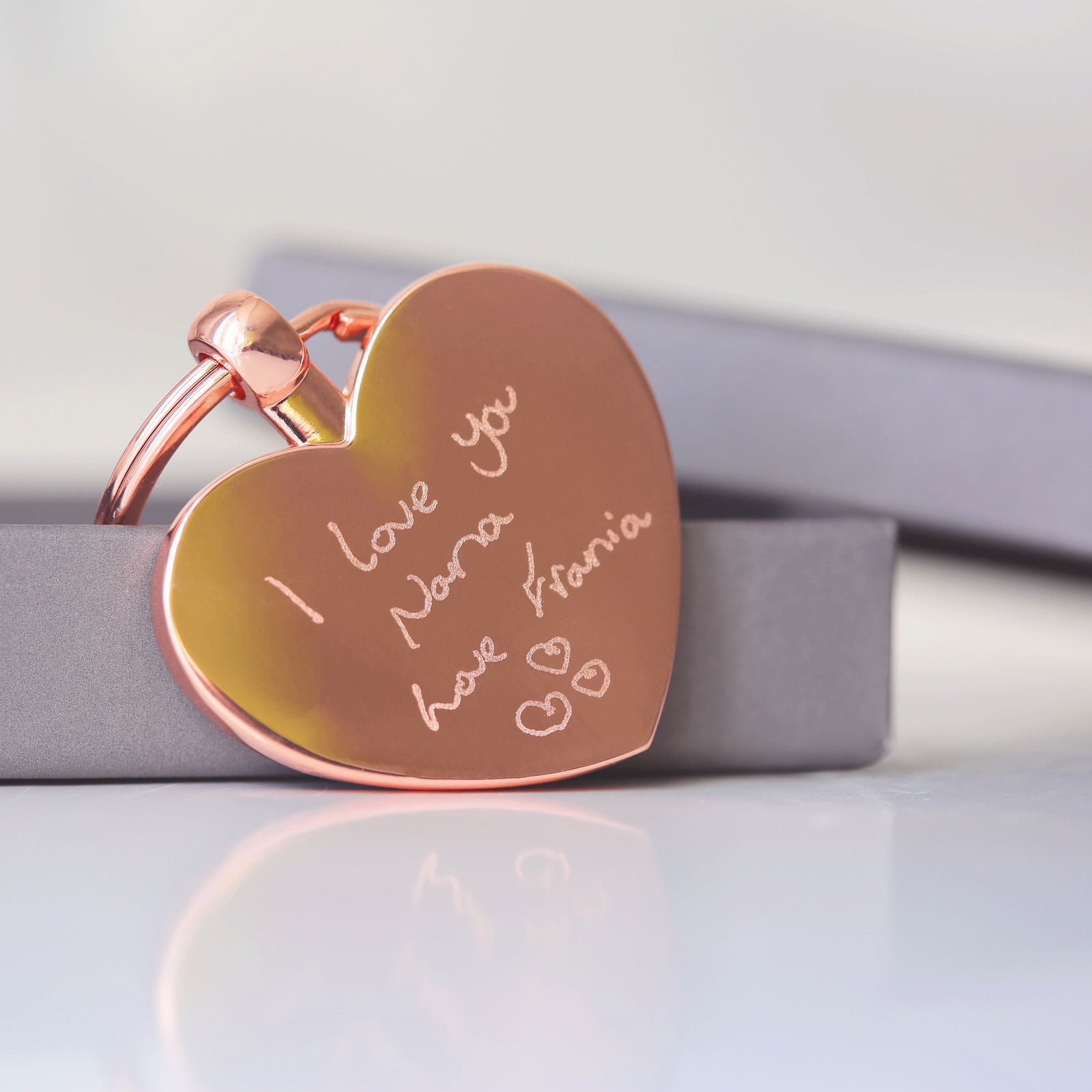 Hearts Forever Keychain With Handwriting Engraving  Keyrings Deeply Engraved