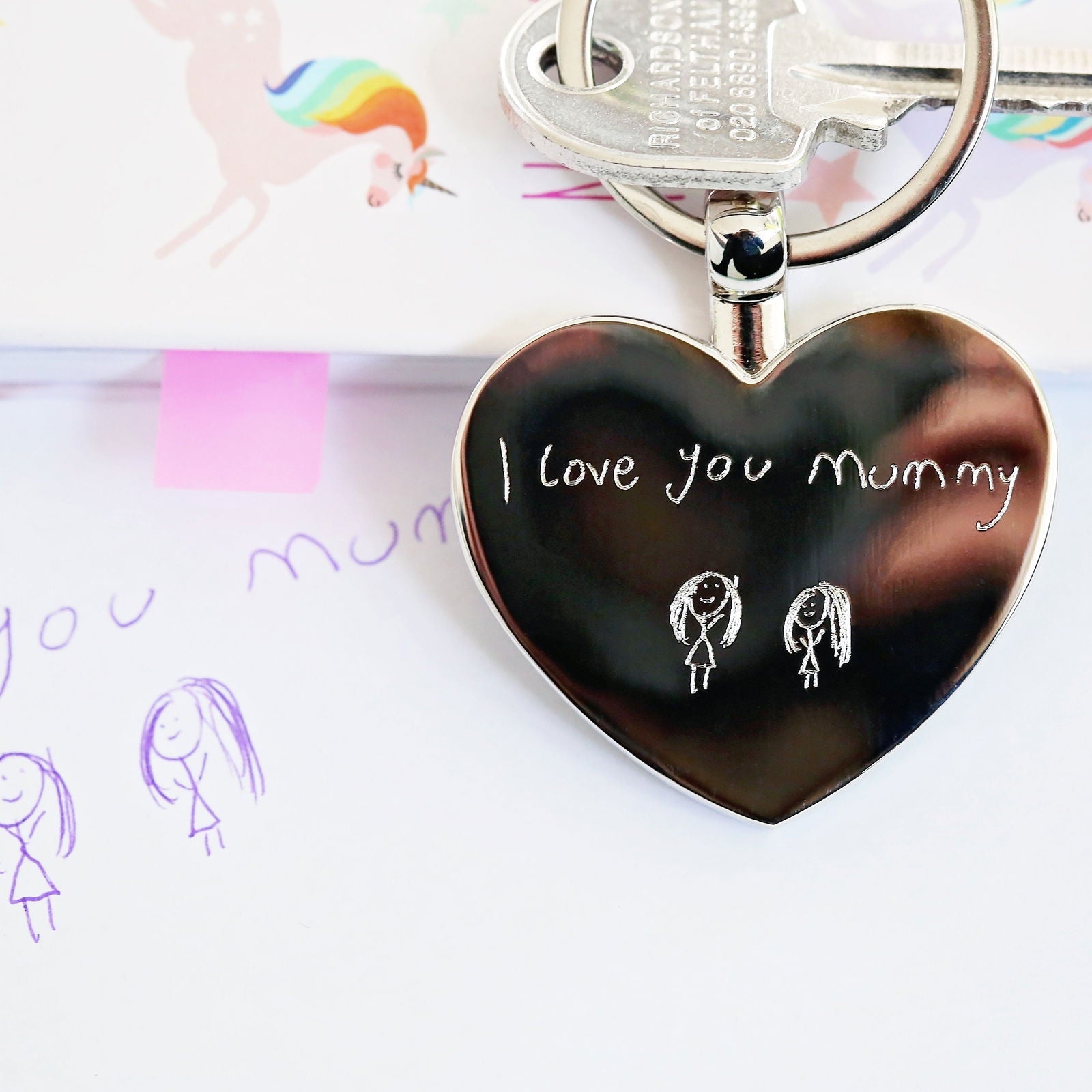 Hearts Forever Keychain With Handwriting Engraving  Keyrings Deeply Engraved