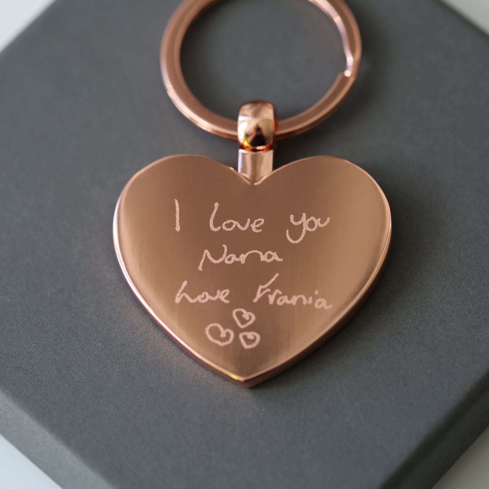 Hearts Forever Keychain With Handwriting Engraving  Keyrings Deeply Engraved
