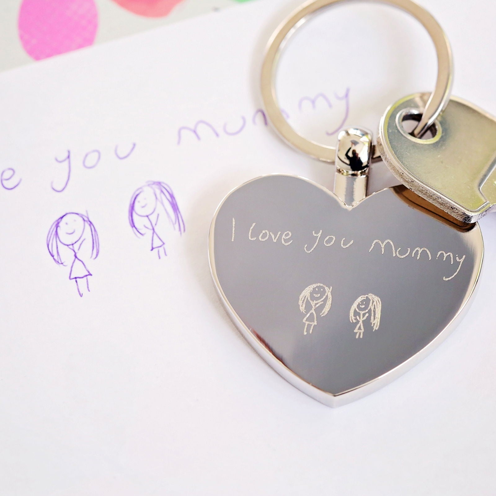 Hearts Forever Keychain With Handwriting Engraving  Keyrings Deeply Engraved