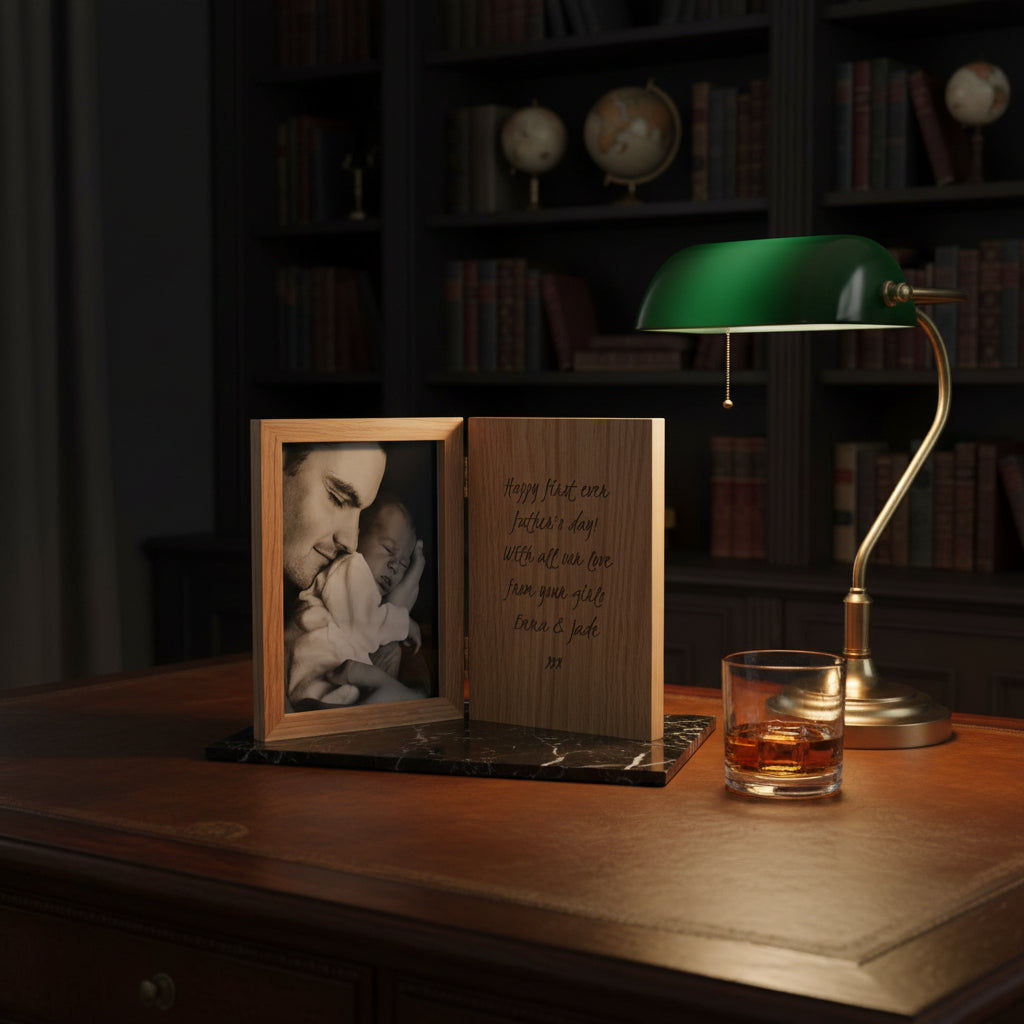 Heritage Personalized Solid Oak Book-Style Frame  Photo Frames Deeply Engraved