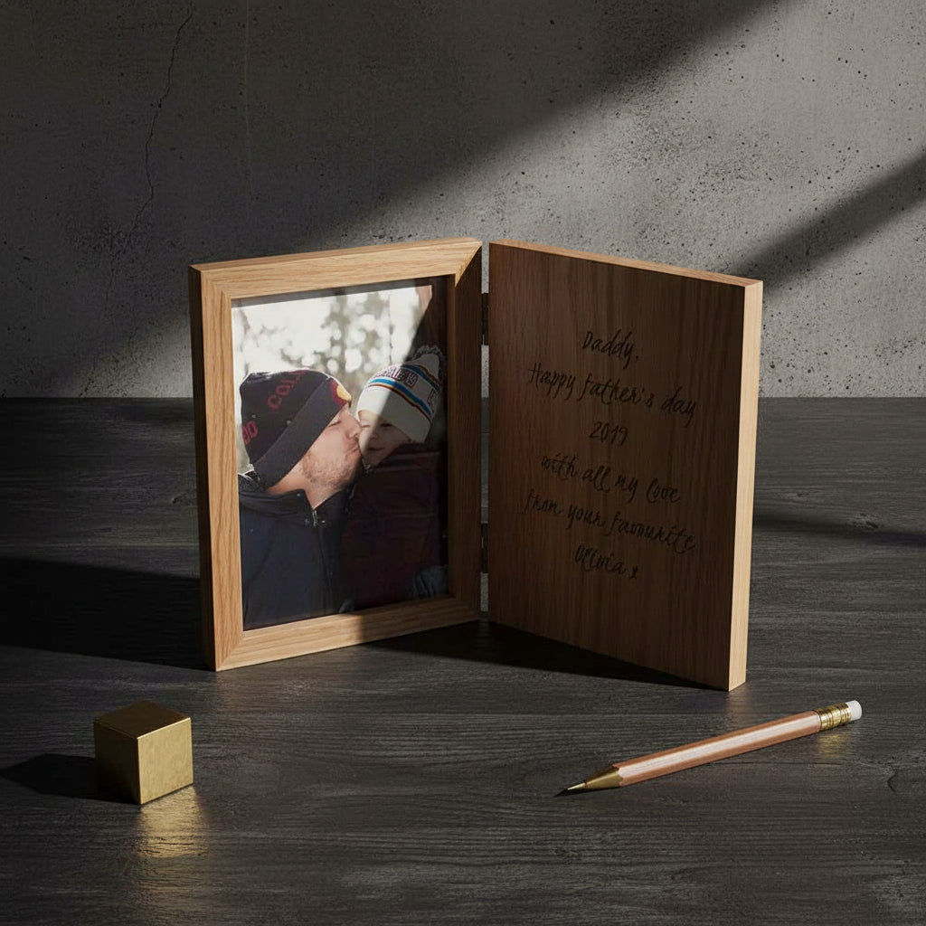 Heritage Personalized Solid Oak Book-Style Frame  Photo Frames Deeply Engraved