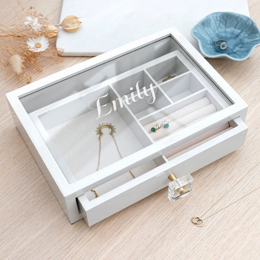 Personalized Glass Jewelry Box with Drawer