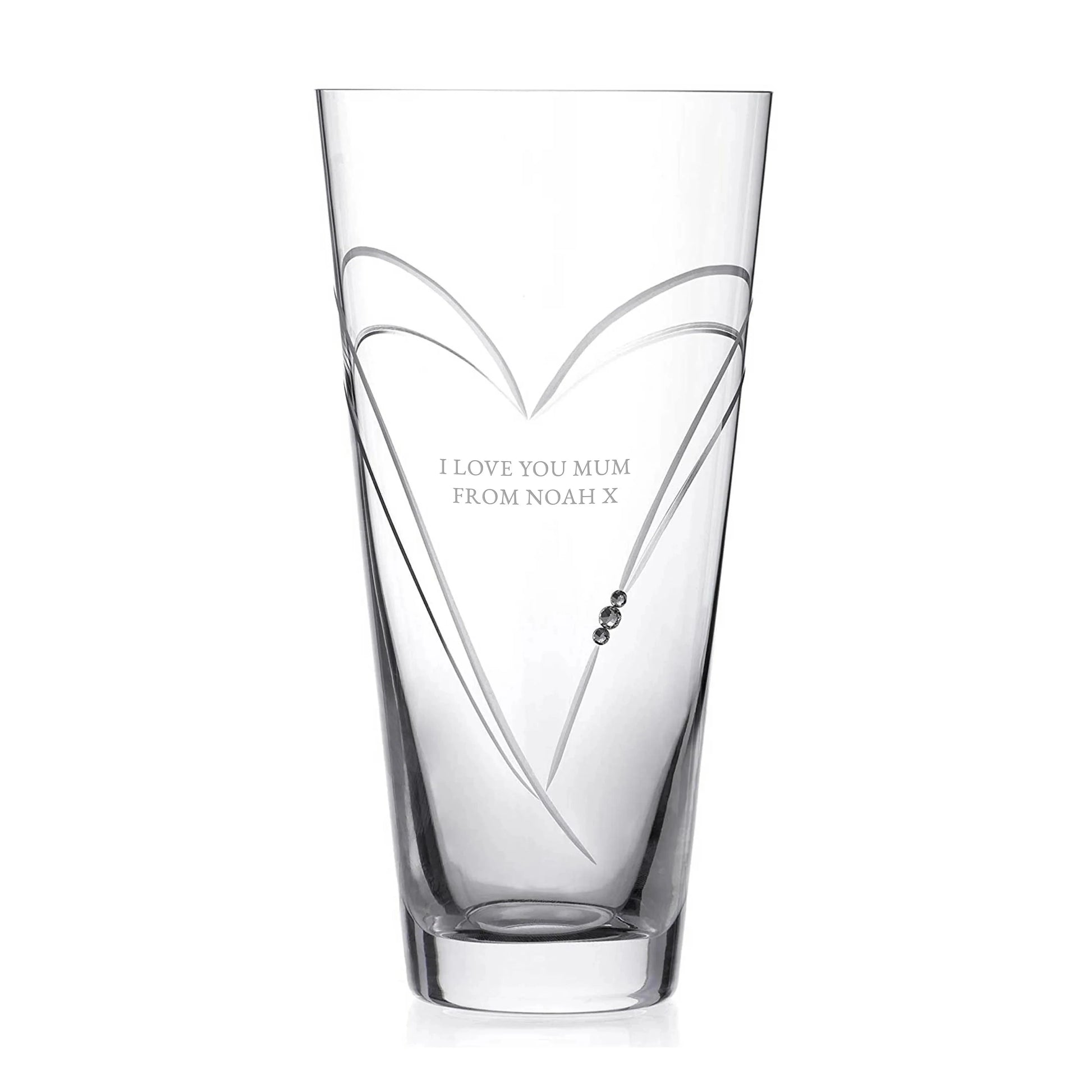 Infinity Heart Tapered Glass Vase With Swarovski Crystals  Glass Vase Deeply Engraved