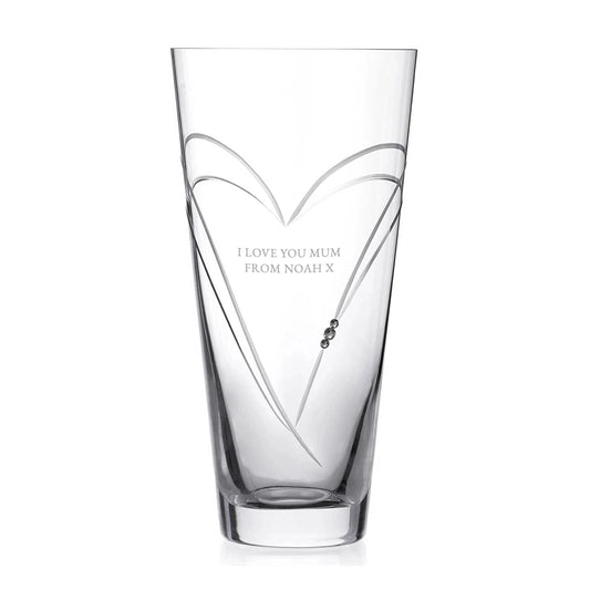 Infinity Heart Tapered Glass Vase With Swarovski Crystals  Glass Vase Deeply Engraved