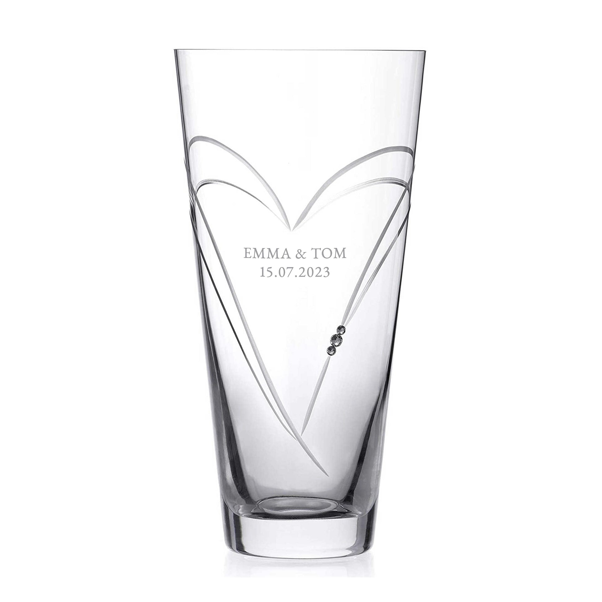 Infinity Heart Tapered Glass Vase With Swarovski Crystals  Glass Vase Deeply Engraved
