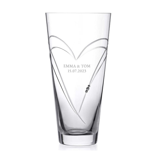 Infinity Heart Tapered Glass Vase With Swarovski Crystals  Glass Vase Deeply Engraved