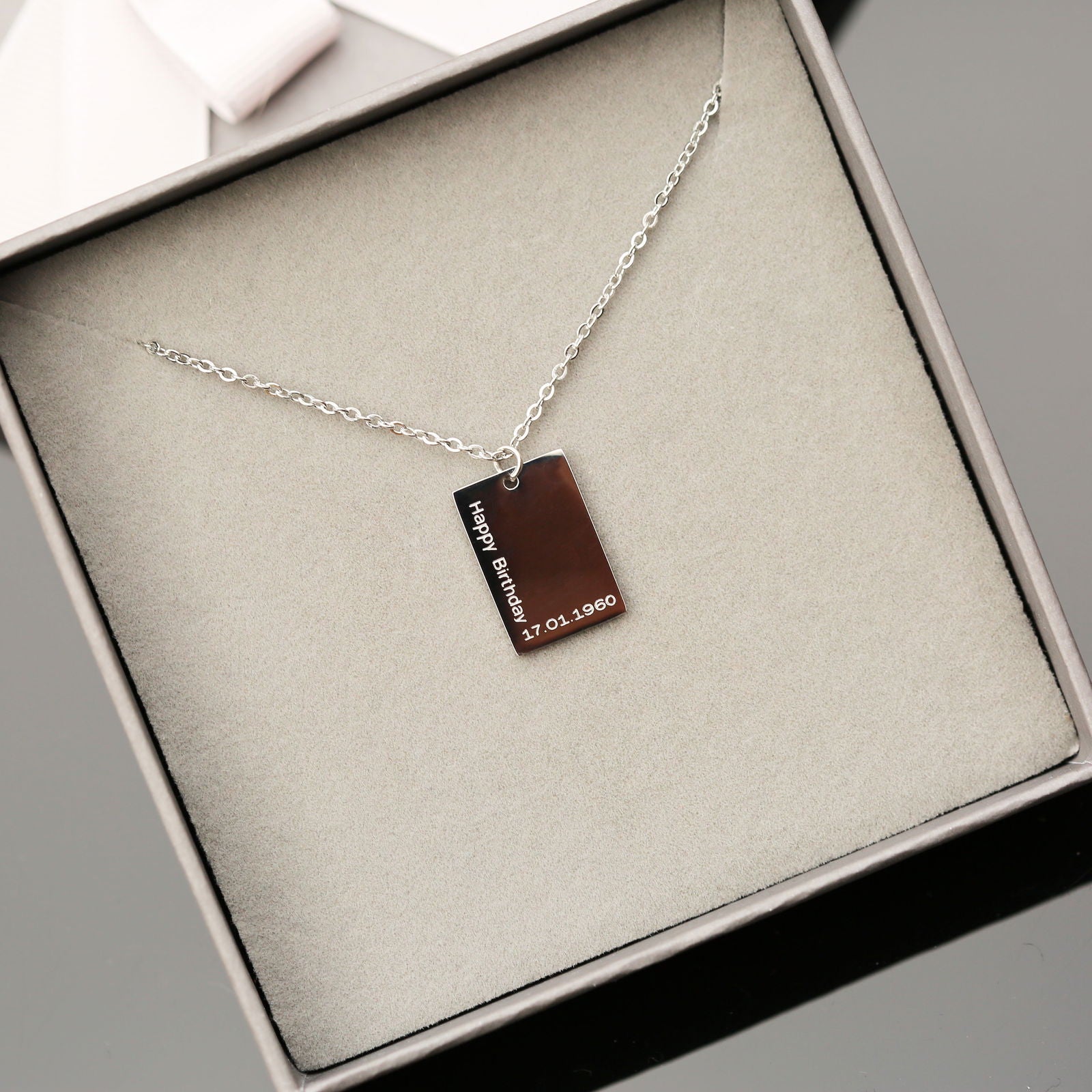 Ladies Engraved Tag Pendant Necklace  Necklaces Deeply Engraved