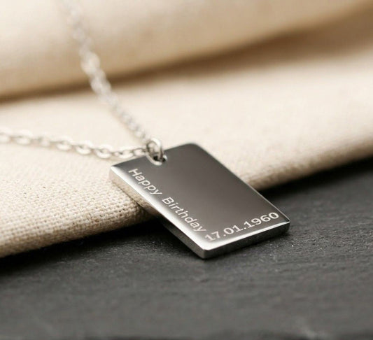 Ladies Engraved Tag Pendant Necklace  Necklaces Deeply Engraved