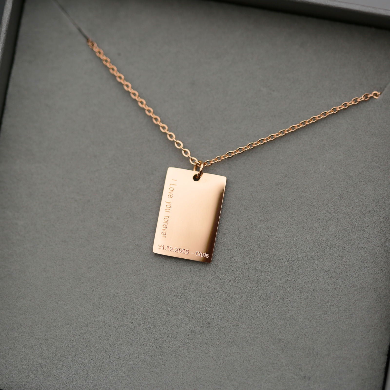 Ladies Engraved Tag Pendant Necklace  Necklaces Deeply Engraved
