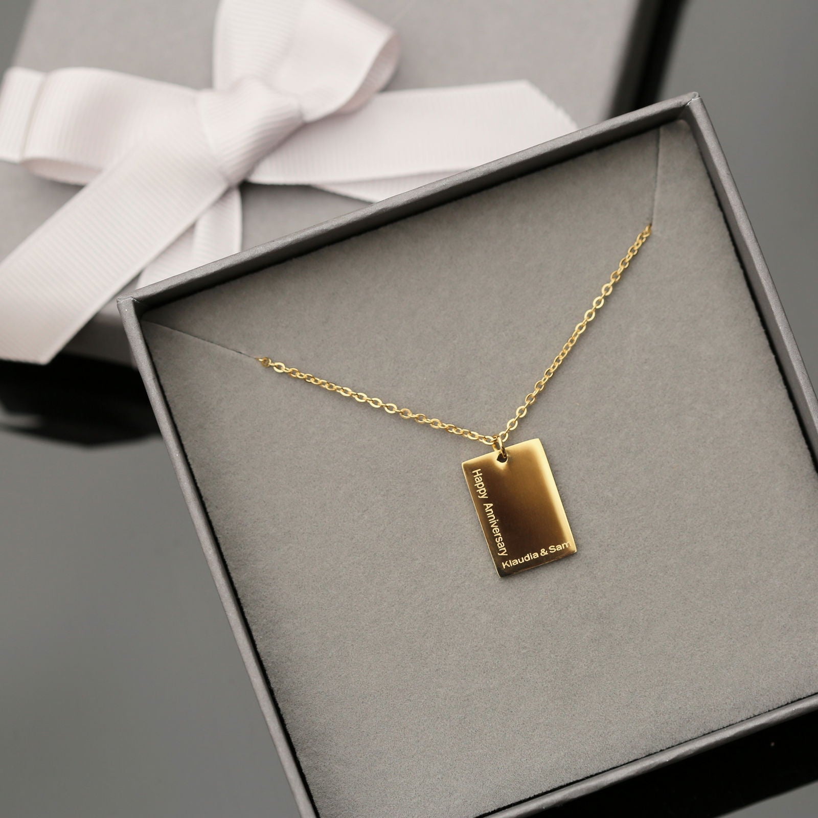 Ladies Engraved Tag Pendant Necklace  Necklaces Deeply Engraved