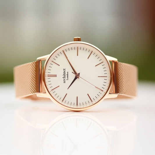 Ladies Handwriting Engraved Watch – Rose Gold Mesh Strap  Ladies' Watches Deeply Engraved