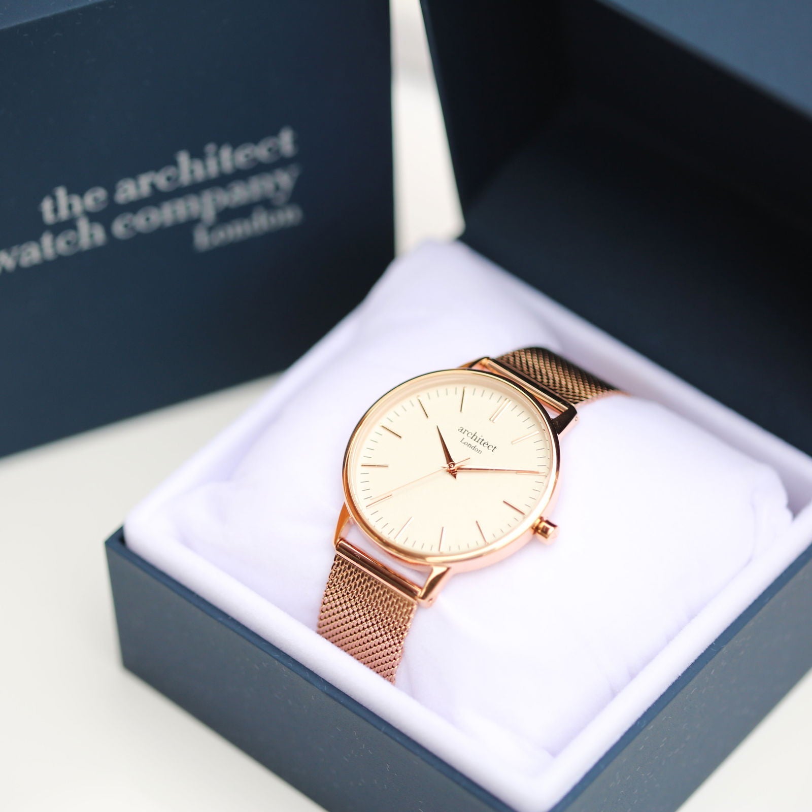 Ladies Handwriting Engraved Watch – Rose Gold Mesh Strap  Ladies' Watches Deeply Engraved