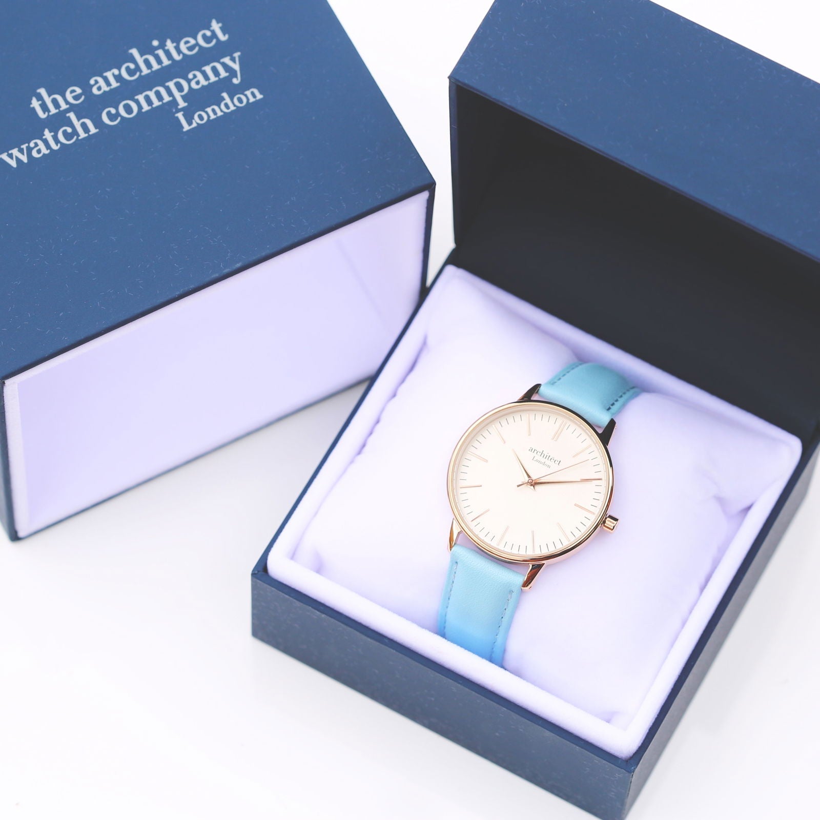 Ladies Minimalist Handwriting Engraved Watch – Light Blue Strap  Ladies' Watches Deeply Engraved