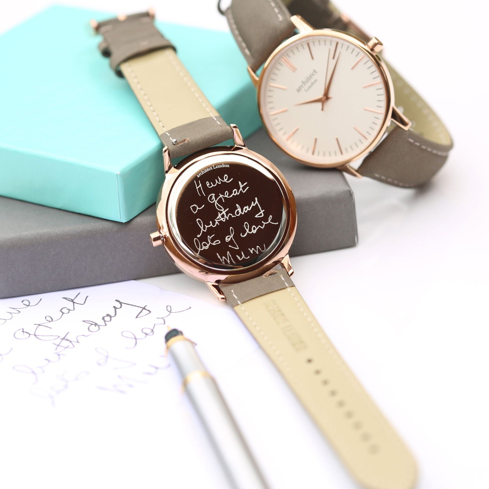 Ladies Minimalist Handwriting Personalized Watch – Grey Strap  Ladies' Watches Deeply Engraved