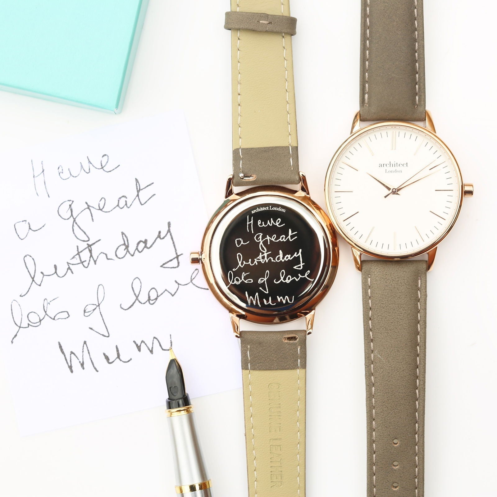 Ladies Minimalist Handwriting Personalized Watch – Grey Strap  Ladies' Watches Deeply Engraved