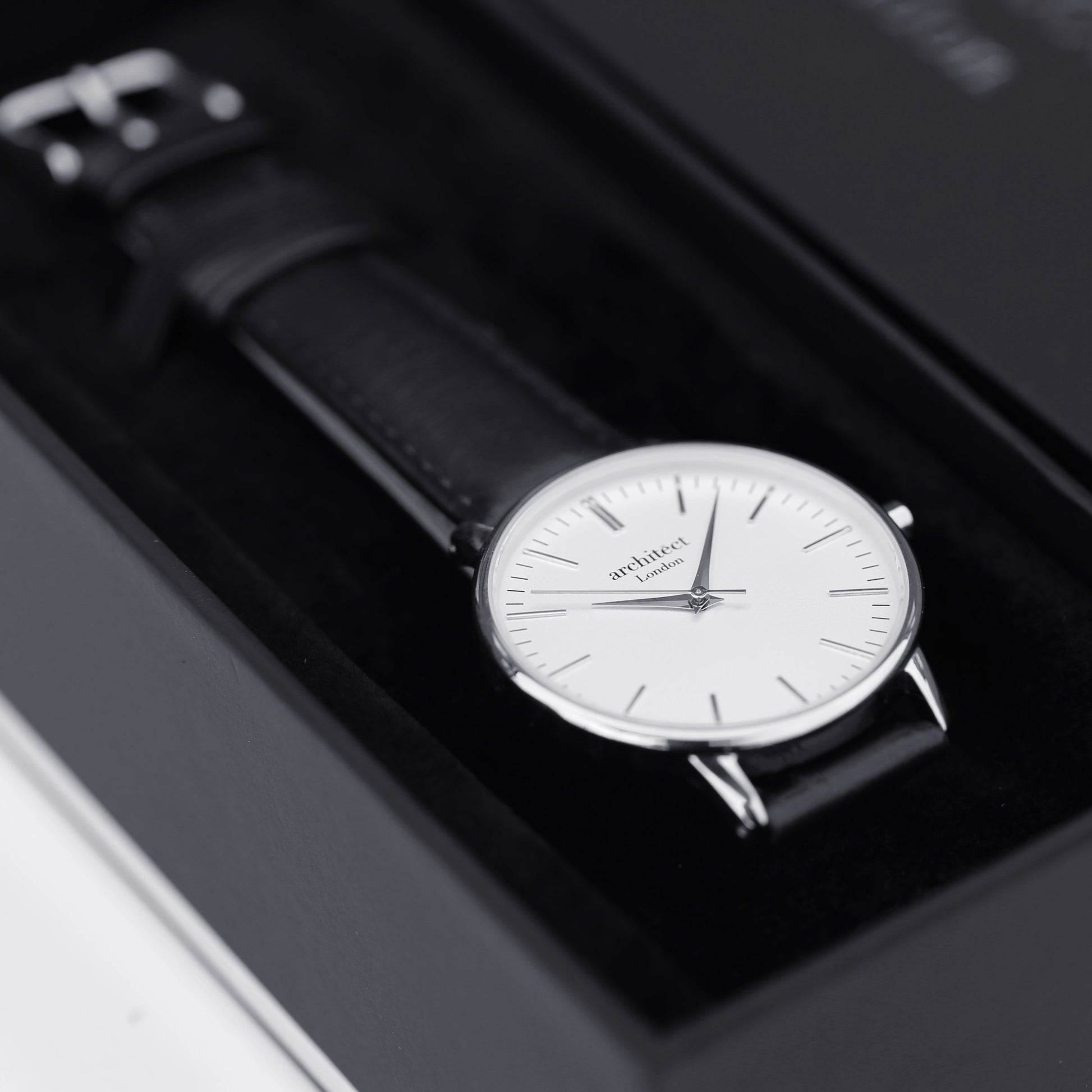 Ladies Minimalist Personalized Watch - Black Leather Strap  Ladies' Watches Deeply Engraved