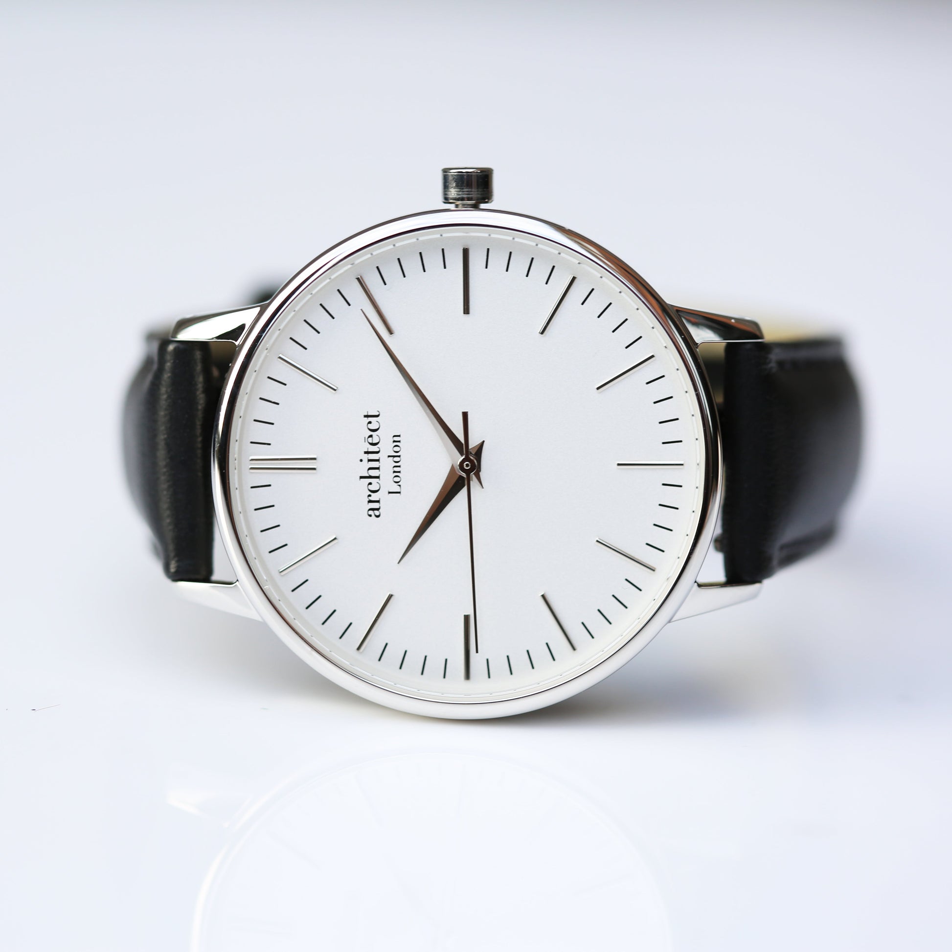 Ladies Minimalist Personalized Watch - Black Leather Strap  Ladies' Watches Deeply Engraved