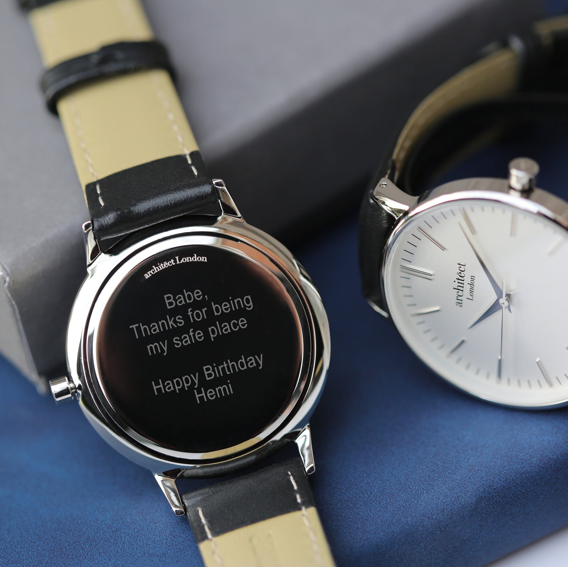 Ladies Minimalist Personalized Watch - Black Leather Strap  Ladies' Watches Deeply Engraved