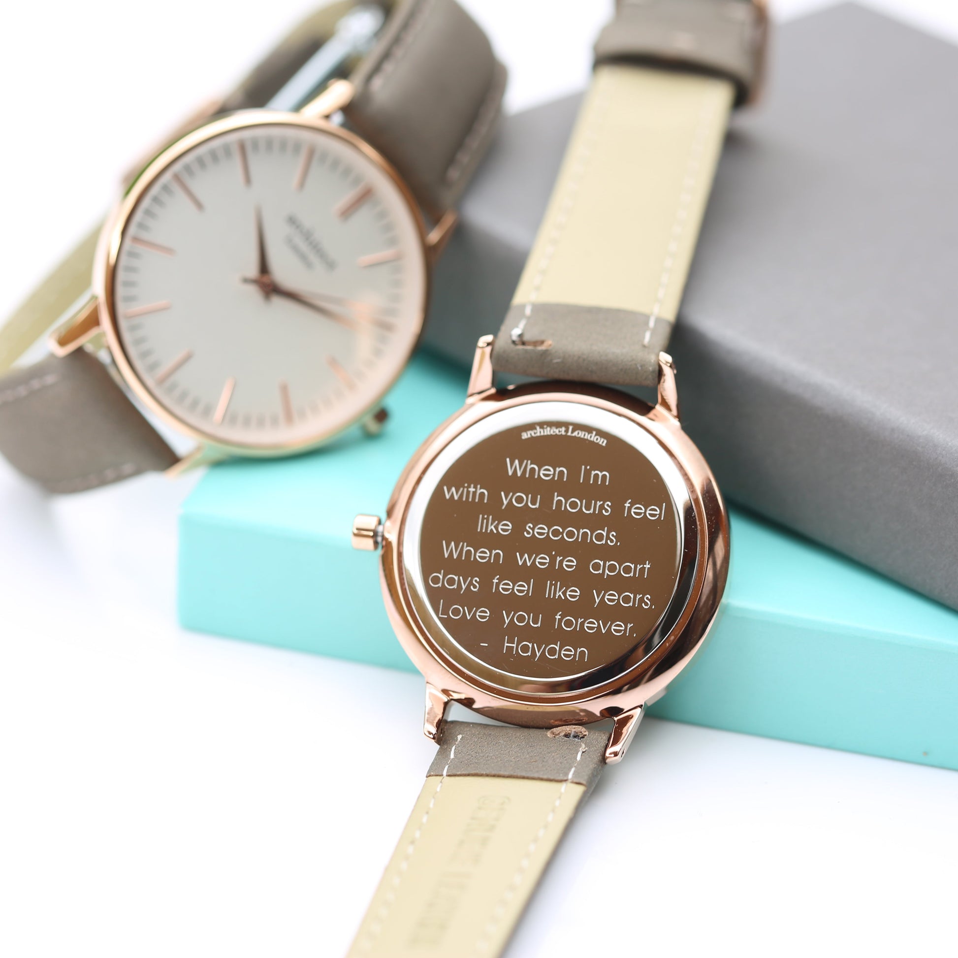 Ladies Minimalist Personalized Watch – Light Grey  Ladies' Watches Deeply Engraved
