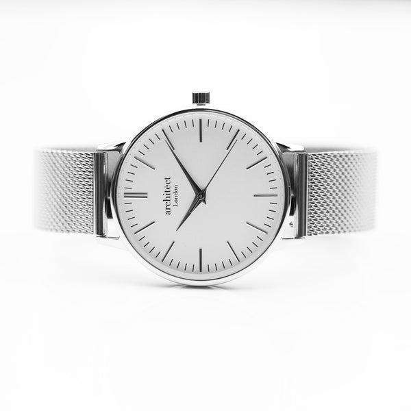 Ladies Minimalist Silver Mesh Watch – Handwriting Engraved  Ladies' Watches Deeply Engraved