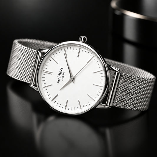 Ladies Minimalist Silver Mesh Watch – Handwriting Engraved  Ladies' Watches Deeply Engraved