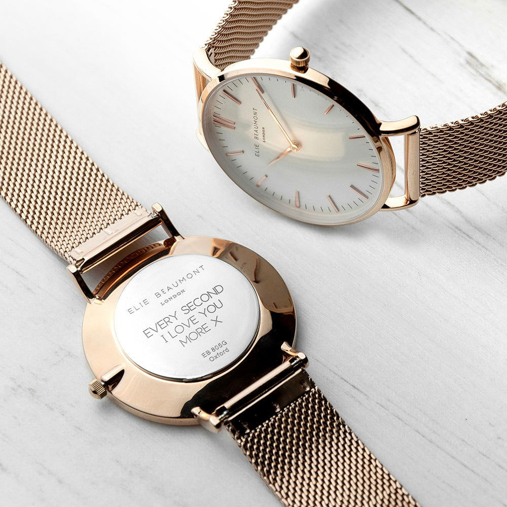 Ladies Personalized Watch In Rose Gold - Round  Ladies' Watches Deeply Engraved
