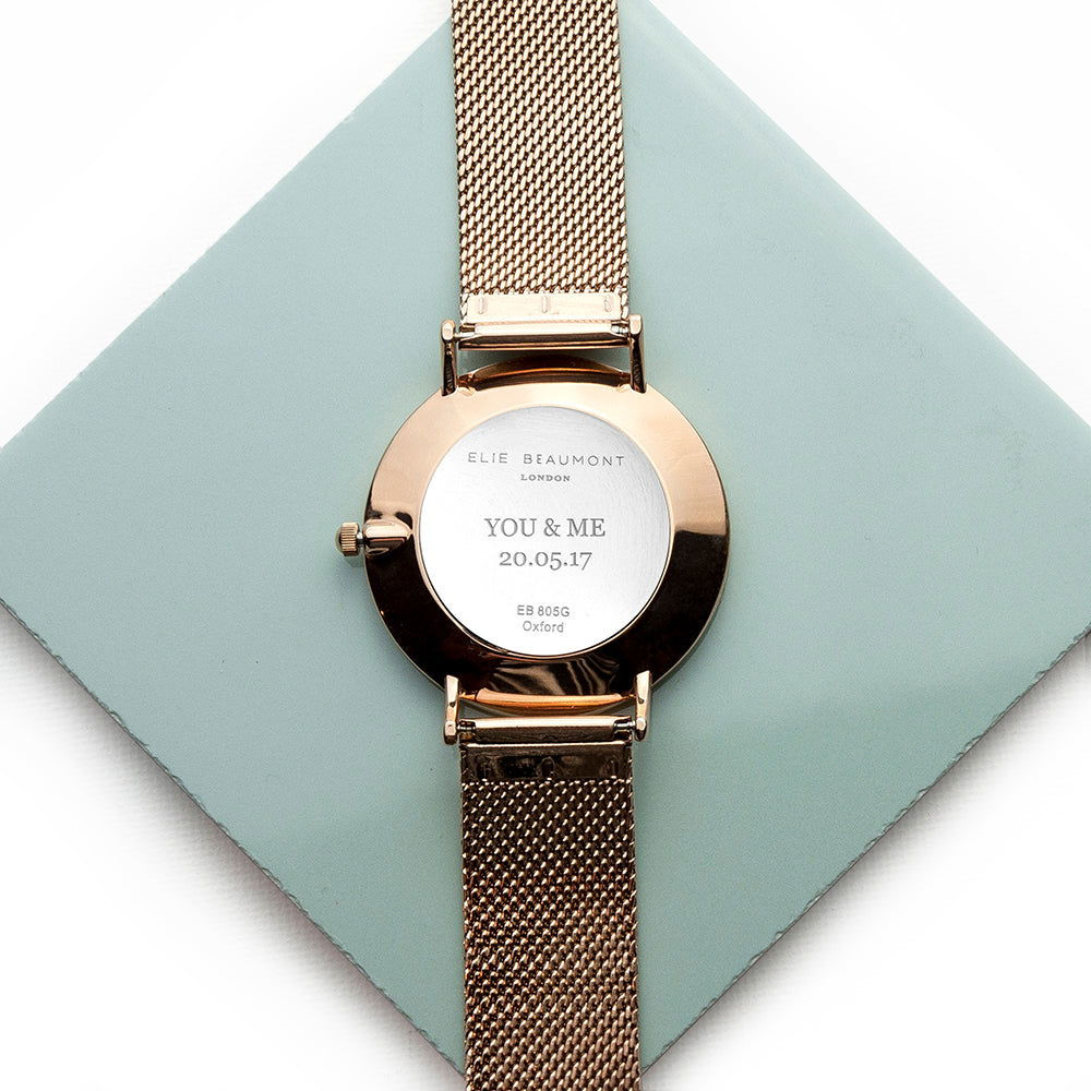 Ladies Personalized Watch In Rose Gold - Round  Ladies' Watches Deeply Engraved