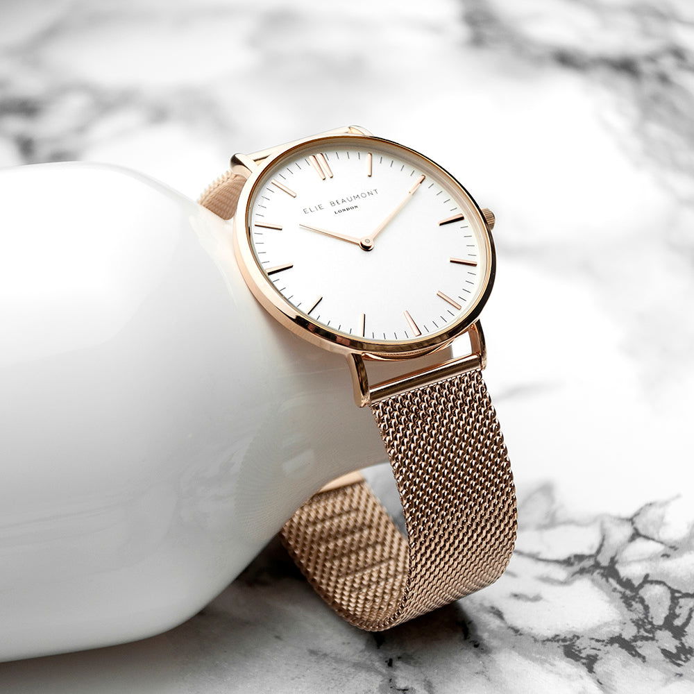 Ladies Personalized Watch In Rose Gold - Round  Ladies' Watches Deeply Engraved