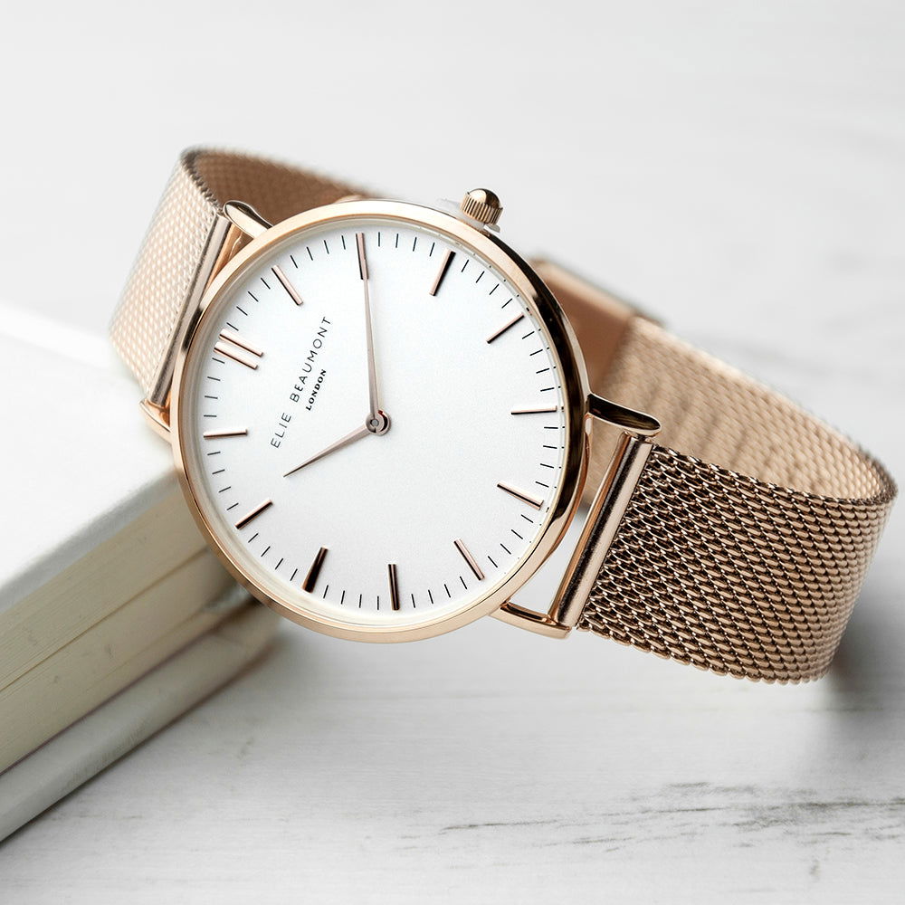 Ladies Personalized Watch In Rose Gold - Round  Ladies' Watches Deeply Engraved