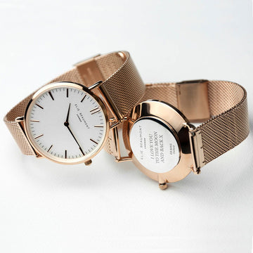 Ladies Personalized Watch In Rose Gold - Round  Ladies' Watches Deeply Engraved