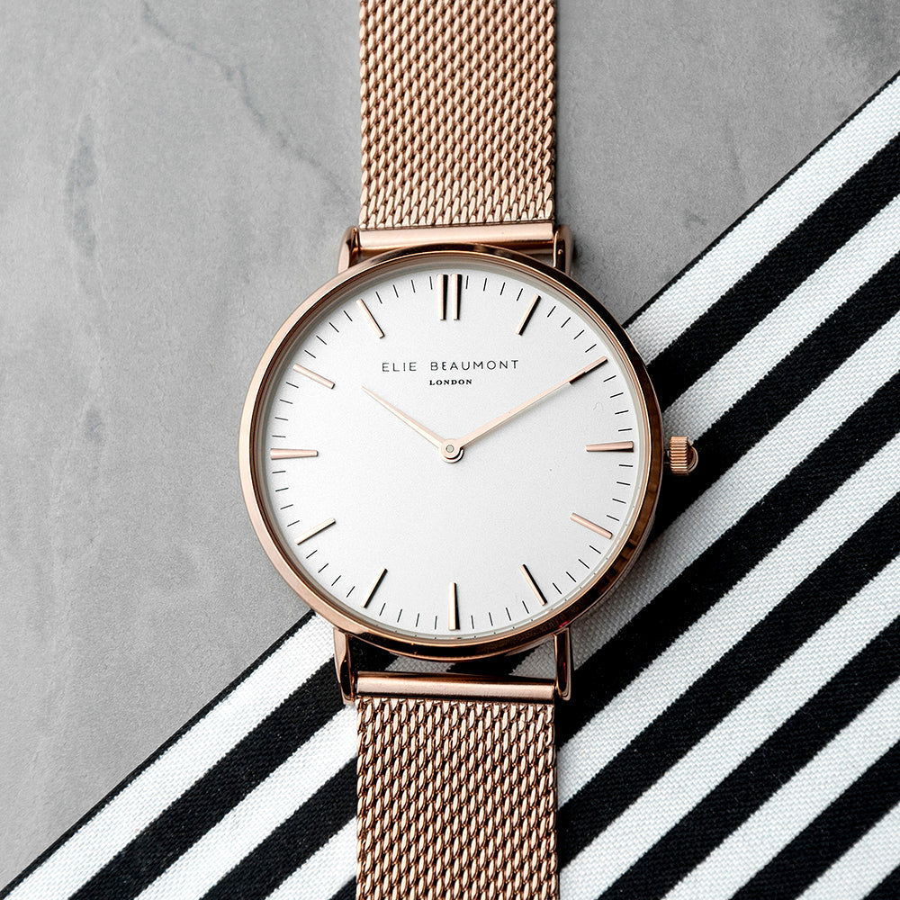 Ladies Personalized Watch In Rose Gold - Round  Ladies' Watches Deeply Engraved
