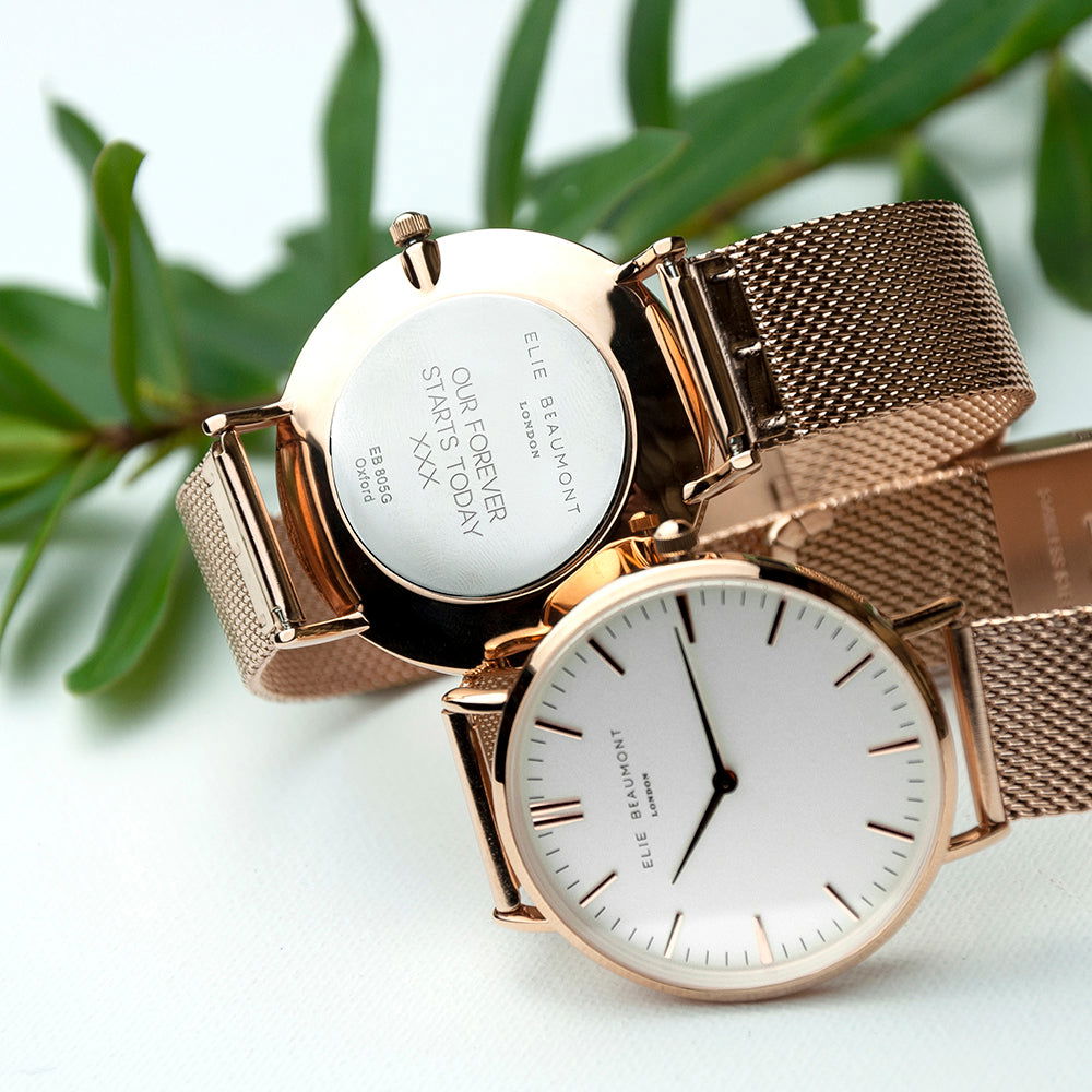 Ladies Personalized Watch In Rose Gold - Round  Ladies' Watches Deeply Engraved