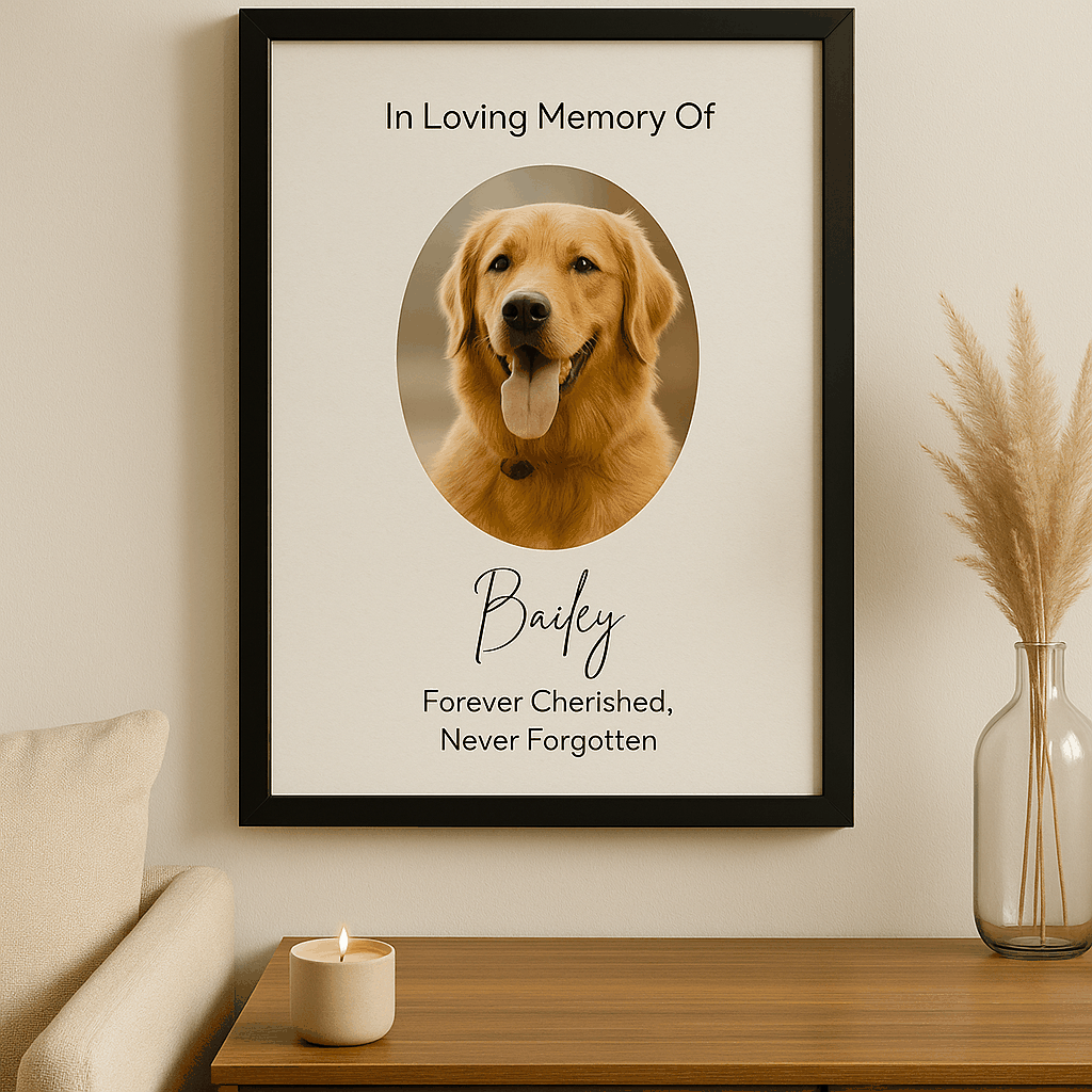 Large Framed Pet Memorial Print – 20x30"  Memorial Wall Art Prints Deeply Engraved