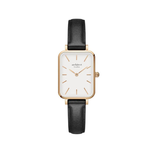 Ladies Handwriting Engraved Black Leather Watch - White Dial