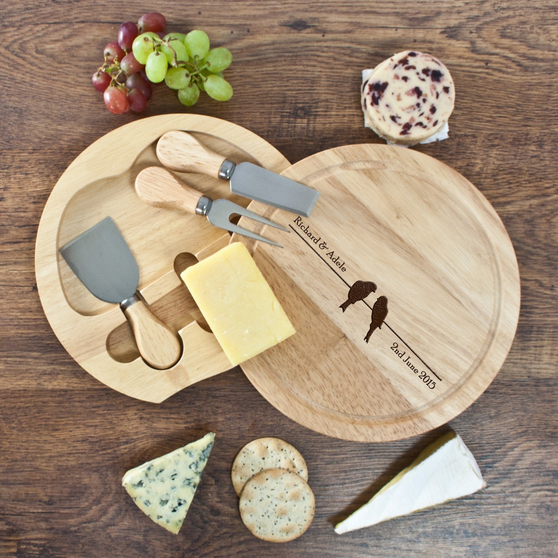 Personalised Love Birds Round Cheese Board - Lovesakes