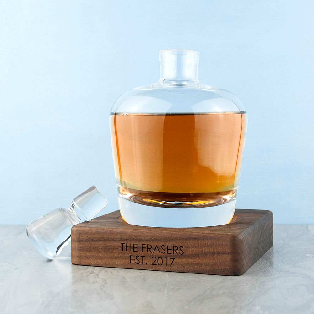 LSA Whiskey Decanter & Engraved Walnut Base  LSA Glassware Deeply Engraved