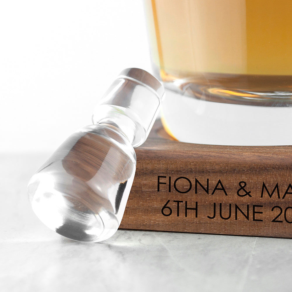LSA Whiskey Decanter & Engraved Walnut Base  LSA Glassware Deeply Engraved
