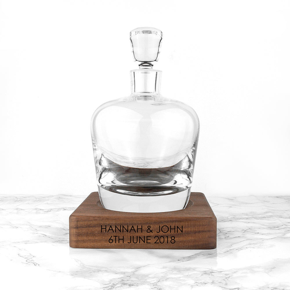 LSA Whiskey Decanter & Engraved Walnut Base  LSA Glassware Deeply Engraved