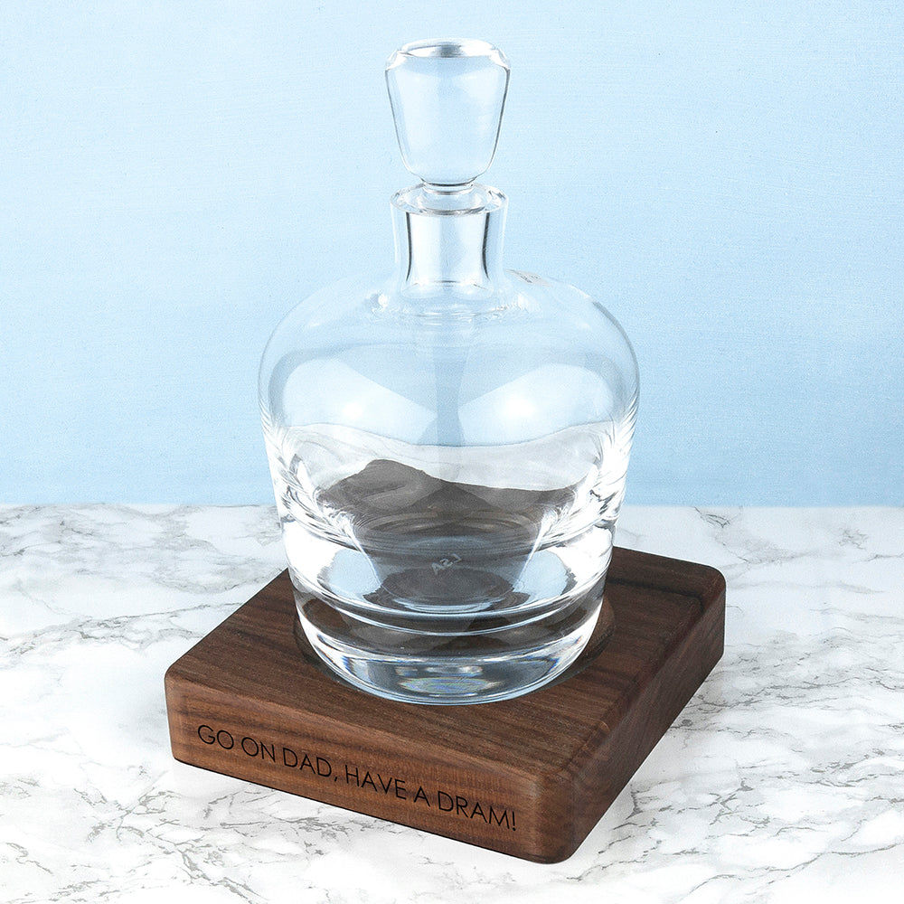 LSA Whiskey Decanter & Engraved Walnut Base  LSA Glassware Deeply Engraved