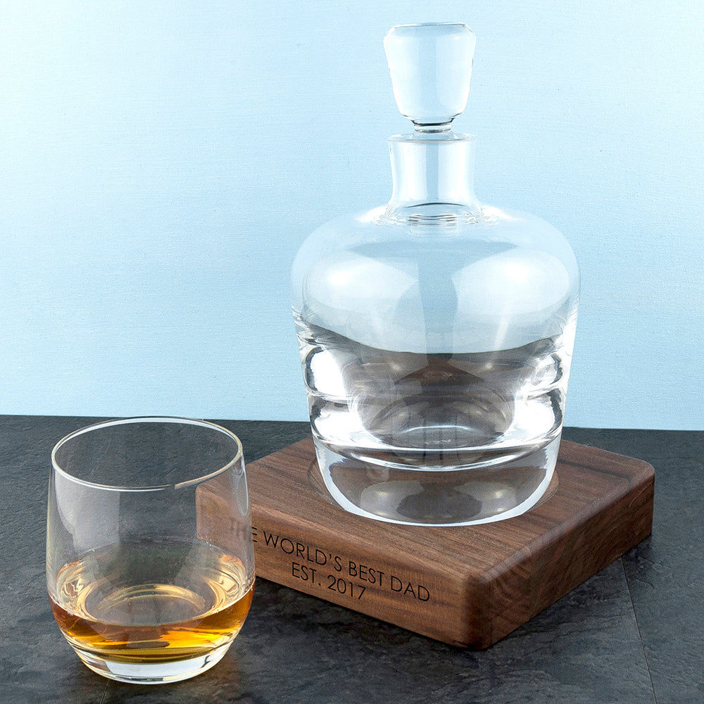 LSA Whiskey Decanter & Engraved Walnut Base  LSA Glassware Deeply Engraved